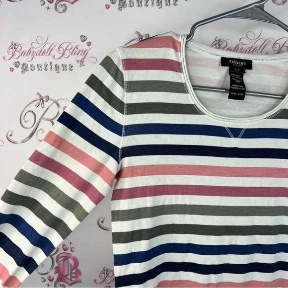 Olsen Europe long sleeve Classic Striped Long Sleeve Tee - Pink, Green, Blue - Picture 6 of 10